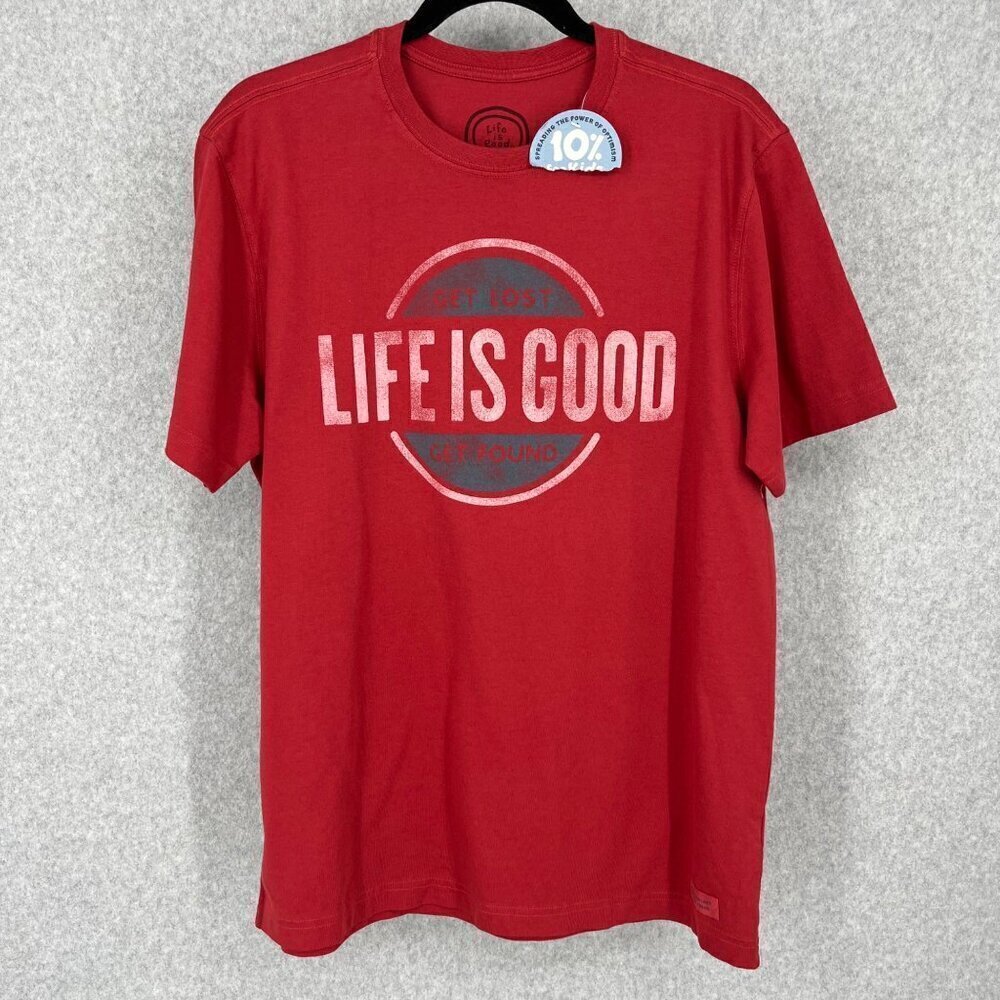 Life is Good Mens Crusher Shirt Get Lost Get Found Size M Red Classic Fit NEW